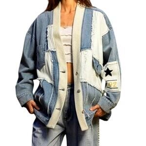 POL - Denim + Ivory Button Down Jacket